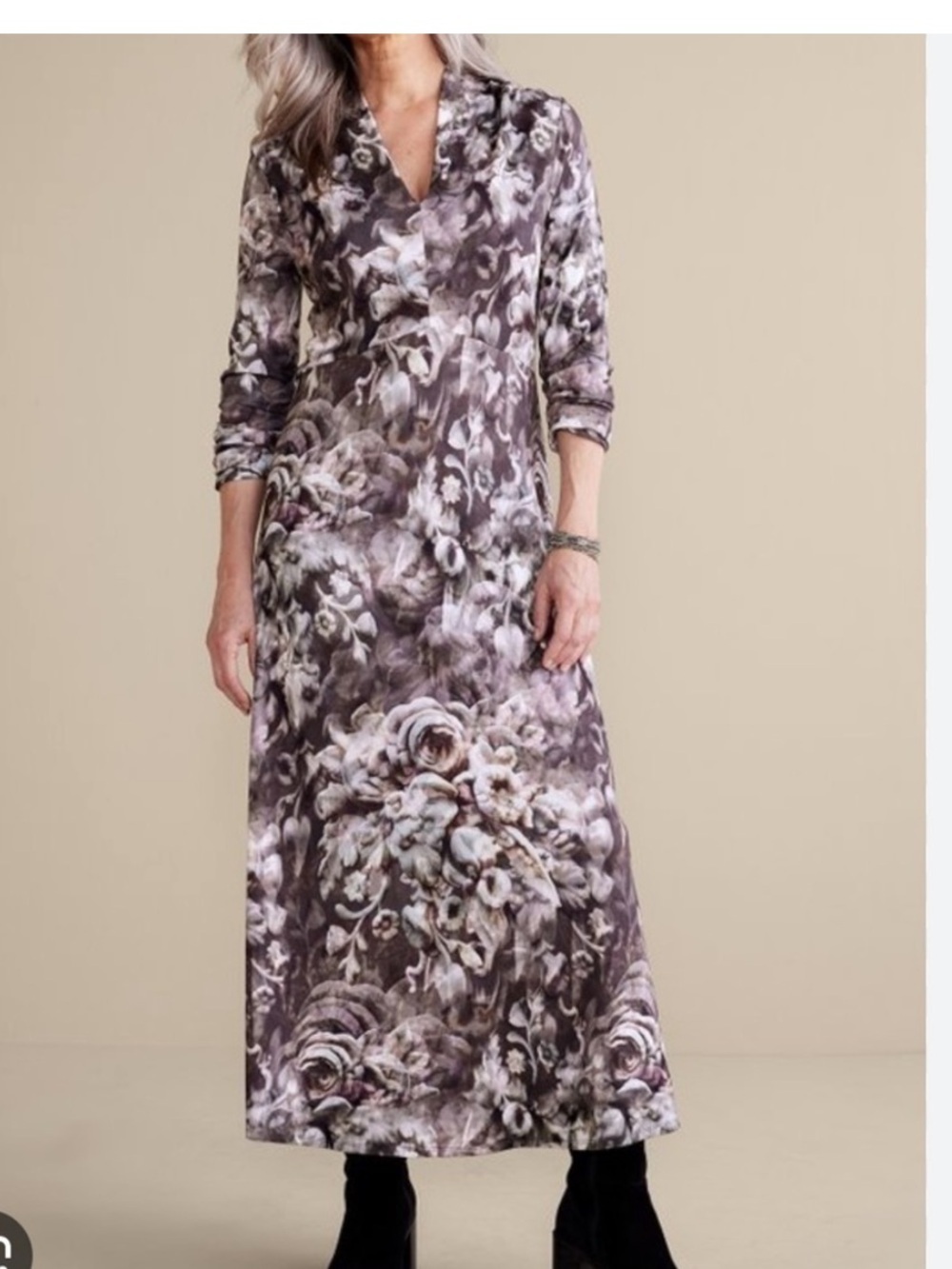 Soft Surroundings Naima Dress Floral Moody Dark Academia Maxi Dress XL - Picture 10 of 16
